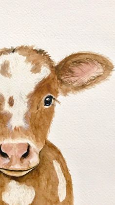 a painting of a brown and white cow