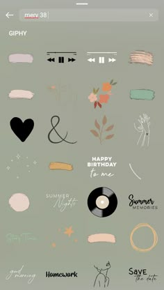 a bunch of different types of stickers on a gray background with the words happy birthday to me