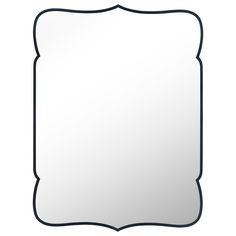 an empty square mirror with a black border around the edge and a white background behind it