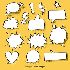 comic speech bubbles and stars on yellow background