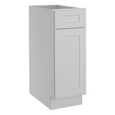 a white kitchen cabinet with one door and two drawers on the bottom, against a white background