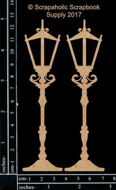 two old fashioned street lamps are shown in front of a black background with the measurements for each