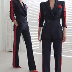 Crafted with cotton and polyester materials, this high quality pantsuit for women will surely turn heads every time you wear it. Fitted with a notched collar and regular, full length sleeves, the double breasted closure of its fashionable blazer gives your overall look an elegant finish. Designed to keep you warm, this thick, slim fit suit has zipper fly closed pants. Grab this wild pantsuit today!

Specifications
Gender: Women
Item Type: Pant Suits
Material: Polyester
Material: COTTON
Sleeve Le Suits Rachel, Wild Fashion, Office Pants, Mode Costume, Outdoor Office, Warm Pants, Pant Suits, Woman Suit Fashion, Pantsuits For Women