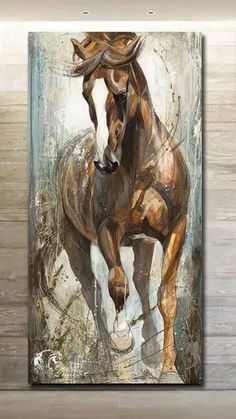 a painting of a brown horse on a wall