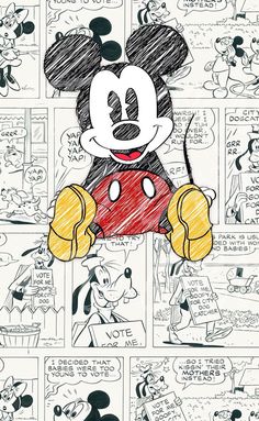 a drawing of mickey mouse with many different expressions