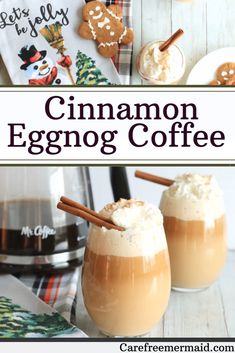 two glasses filled with cinnamon eggnog coffee