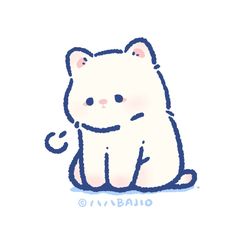 a drawing of a white cat sitting on the ground