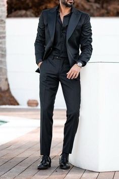 Man Black Suit, 2 Piece Suit, Wedding Suit Prom Suit Dinner Suit , Groom & Groomsman Suit, Customize Suit - Etsy Beach Wedding Suits, Prom Suits For Men, Black Outfit Men, Herren Style, Classy Outfits Men