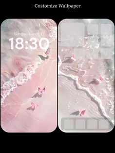 two iphone screens with the same wallpaper and numbers on each screen, one is pink