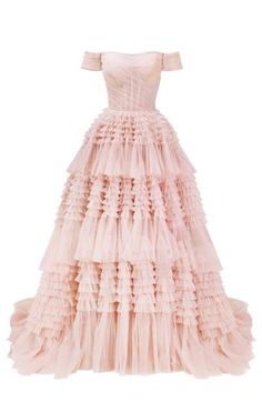 Princess tulle dress with a frill-layered skirt. Off-the-shoulder corset with a bardot neckline, built-in cups, and lace-up back. Features a heart-shaped neckline and open back. Material: Tulle Composition: 100% polyester Skirt length from waist: 45.2 inches Dress weight: 3.5 lbs Neckline: Heart-shaped Back: Lace-up closure Built-in cups Lining: Misty Rose short-fitted underskirt Machine wash gentle cycle up to 86°F Do not bleach Steam up to 250°F Dry cleaning allowed Do not tumble dry Dry verti Yellow Tulle Dress, Puffy Tulle Skirt, Milla Dresses, Tulle Bodice, Layered Gown, Skirt Details, Tulle Maxi Skirt, Bardot Neckline, Dress Weights