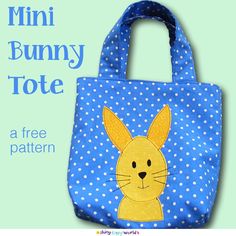 a blue bag with a yellow bunny on it and the words, mini bunny tote