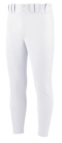 a white baseball pant with the bottom zipper open and an attached belt on it