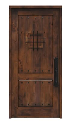 a wooden door with a metal handle on the front and side panel, which is made out of wood