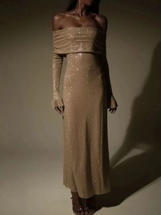 Stunning Off Shoulder Maxi Dress with Backless Design Boat Neck Dress, Club Party Dresses, Elegant Maxi Dress, Sequin Maxi Dress, Maxi Robes, Khaki Dress, High Society, Party Dress Long, Matching Dresses