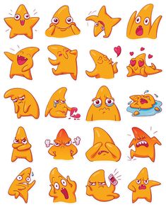 an orange sticker with many different expressions