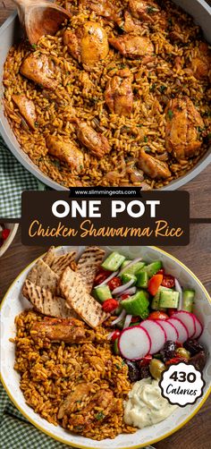 one pot chicken shawama rice with vegetables in it