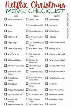 a christmas movie checklist with the words netflix christmas movies