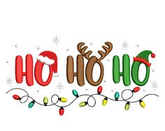 the word ho ho is made up of christmas lights and reindeer antlers on white background