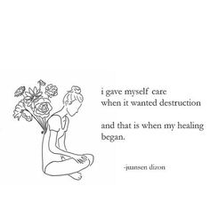 a woman sitting on the ground with flowers in her hand and a quote above it