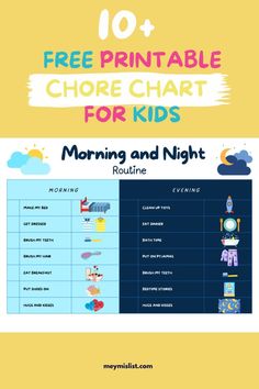 the top ten free printable chore chart for kids morning and night, including