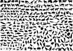 a large collection of animals and birds silhouettes