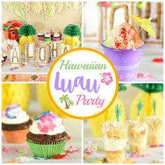 hawaiian luau party with cupcakes and desserts