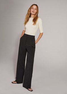 THE FIONA PANT Flat Front Pants Women, Black Suit Trousers Women Outfit, Presentation Outfits For Women, London Women Fashion, Wide Leg Trousers Outfit, Wedding Fits, Curated Wardrobe, Summer Business Casual Outfits, Dress Pants Outfits