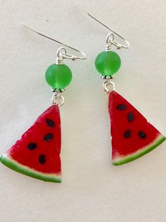 Watermelon Earrings, Red Enamel Watermelon Charm, Lampwork Earrings, Summer Earrings, Foodie, Picnic Earrings, Novelty Jewelry - Etsy Whimsical Nickel-free Summer Earrings, Playful Summer Dangle Jewelry, Whimsical Nickel-free Earrings For Summer, Fun Red Resin Earrings, Red Resin Novelty Earrings, Resin Jewelry For Summer Gifts, Fun Style Red Resin Earrings, Green Teardrop Jewelry For Summer, Red Resin Novelty Jewelry