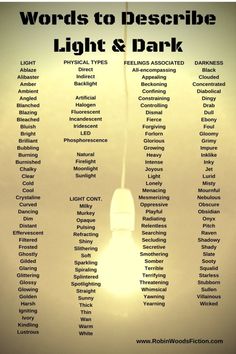 the words to describe light and dark are shown in this poster with an image of a light bulb