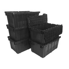 four black plastic containers stacked on top of each other