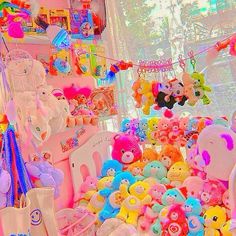 a room filled with lots of stuffed animals