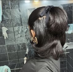 Slick Back Blowout, Short Natural Hair Styles Straightened, Silk Press Natural Short Hair Black Women, Natural 90s Hairstyles, Short Silkpress Hairstyles, Curtain Bangs Silk Press, Long Relaxed Hairstyles, Heat Trained 4c Hair, Silk Press Bumped Ends