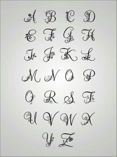 an old english alphabet with swirly font and lowercase letters, all in black ink