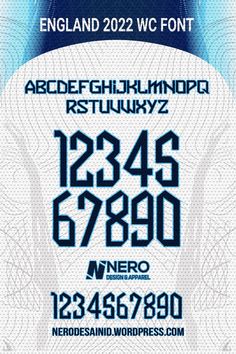 a blue and white poster with numbers on it