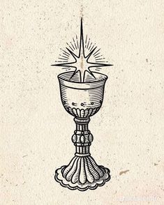 a drawing of a lit candle on top of a stand with a star above it