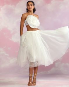 Ballerina style white tulle skirt. Lined Elastic waistband  Midi length Fabric content: 100% polyester  Care instructions: dry clean recommended  Fit: model is 5'10" and wears a size S.  Size S measurements:  Length: 31" Final Sale White Tulle Skirt, Tulle Skirt Black, Ballerina Style, White Tulle, Black Tulle, Cynthia Rowley, New Arrival Dress, Bottom Clothes, Club Outfits