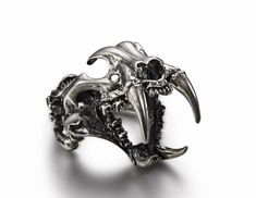 OXIDIZED 925 Sterling Silver Sabertooth Skull Ring - Skullis Gemstone & Crystal Skulls Sabertooth Skull, Medieval Wedding Ring, Gothic Jewelry Rings, Skull King, Gothic Wedding Rings, Unusual Wedding Rings, Skull Wedding Ring, Skull Engagement Ring, Gothic Engagement Ring