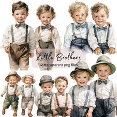 some very cute little boys in different outfits