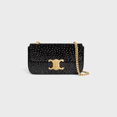 CHAIN SHOULDER BAG CLAUDE IN SUEDE GOATSKIN WITH STRASS - BLACK | CELINE Celine Wallet, Wallet Chain, Dog Accessories, You Bag