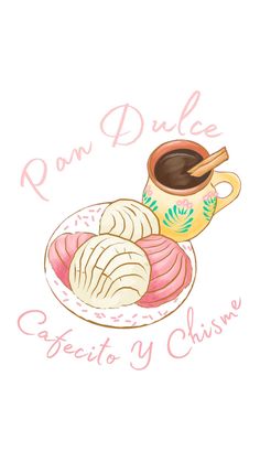 a drawing of some food on a plate with coffee and saucer in the background