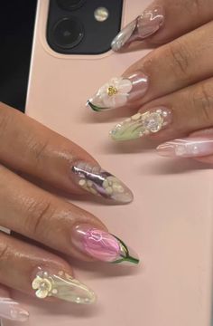 Kutek Disney, Unghie Sfumate, Bling Acrylic Nails, New Nail, Floral Nails