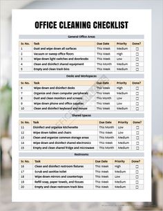 an office cleaning checklist is shown in this image, with the words'office cleaning checklist'above it