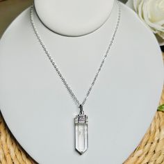 Stunning Natural Raw Crystal Clear Quartz Point Gemstone Pendant, On 18kgp, 24” Long Chain. Approximately 1.5” X 0.5” Pendant. The Perfect Fusion Of Natures Beauty And Timeless Elegance. Crafted From Genuine Raw Clear Quartz, This Pendant Is A Unique Work Of Art, Showcasing The Inherent Beauty Of Natural Crystals. Suspended From A Delicate 18k White Gold Plated Chain, It Adds A Touch Of Sophistication To Any Outfit, From Casual To Formal. Wear It Alone For A Minimalist Look Or Layer It With Othe Raw Moonstone Necklace, Raw Clear Quartz, Raw Moonstone, Gemstone Pendant Necklace, Clear Quartz Point, Everyday Elegance, Moonstone Necklace, Gemstone Necklace Pendant, Raw Crystal