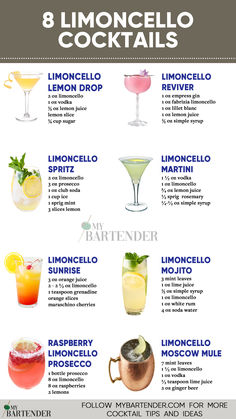 Limoncello Cocktails Lime Cocktails, Limoncello Drinks, Basic Cocktails, Limoncello Cocktails, Cozy Brunch, Limoncello Recipe, Cocktails To Try