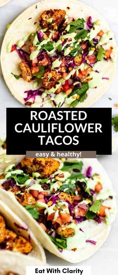 roasted cauliflower tacos with text overlay