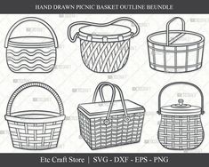 hand drawn picnic basket outlines for svg dxf eps png files