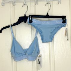 -Brand: Calvin Klein -Description: Matching Blue Bra And Underwear -Women’s Size: Small -Width (Laying Flat Pit To Pit): 11” -Length: 10” -Color: Light Blue -Condition: New With Tags -Issues: None Will Be Packaged With Care And Shipped Within 2 Days Ships From A Smoke Free Home :) Calvin Klein Matching Set, Lottery Winning, Calvin Klein Set, Pink Calvin Klein, Calvin Klein Ck One, Calvin Klein Bralette, Calvin Klein Bra, Red Bralette, Blue Bra