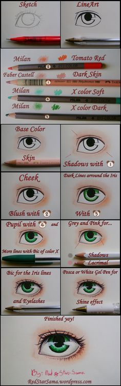 several different types of eyeliners are shown in this photo, including green eyes