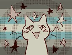 an image of a cat with stars on it's head and eyes in the background