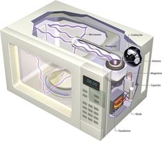 the inside of a microwave with parts labeled